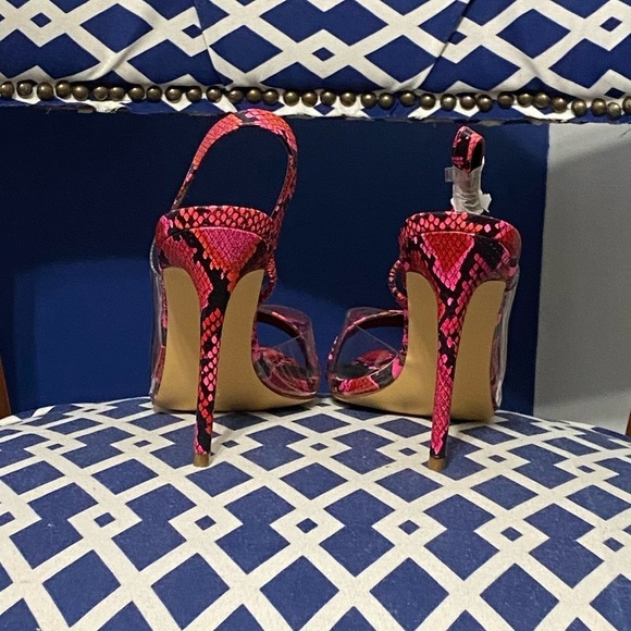 Multi pink black snakeskin clear pointed slingback high heel open toe sandals - Picture 7 of 8